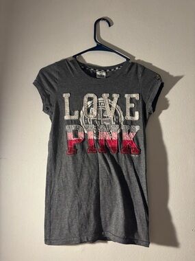 PINK Victoria's Secret Short Sleeve Tee - Gray with Pink Graphic